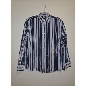 VTG Hard Rock Cafe Mens Striped Long Sleeve Embroidery Western Pearl Snaps Sz M